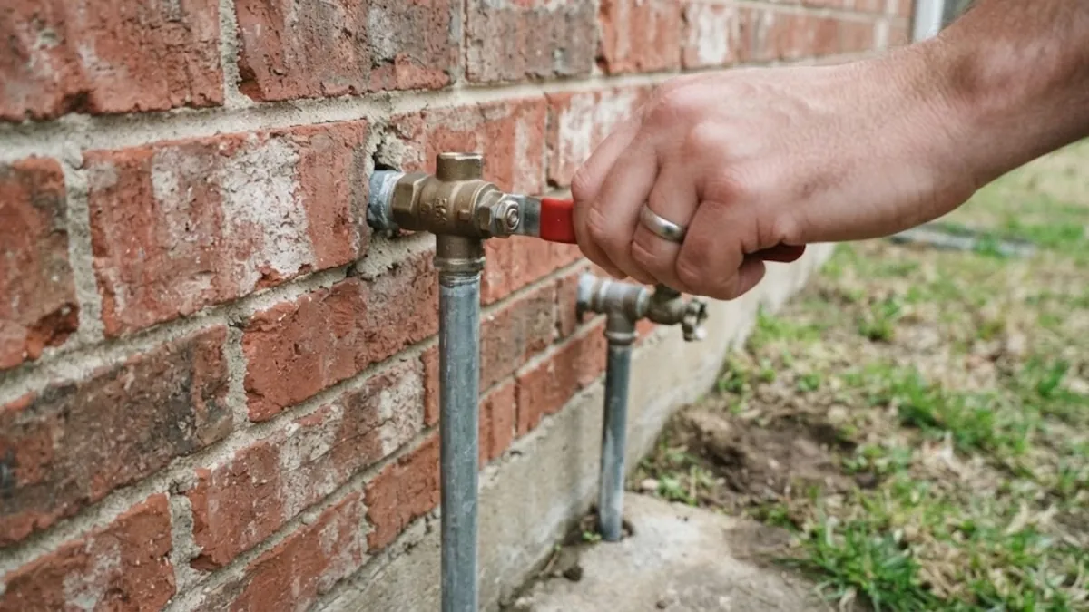 Hand closing the main water shutoff in the first minutes after a burst pipe
